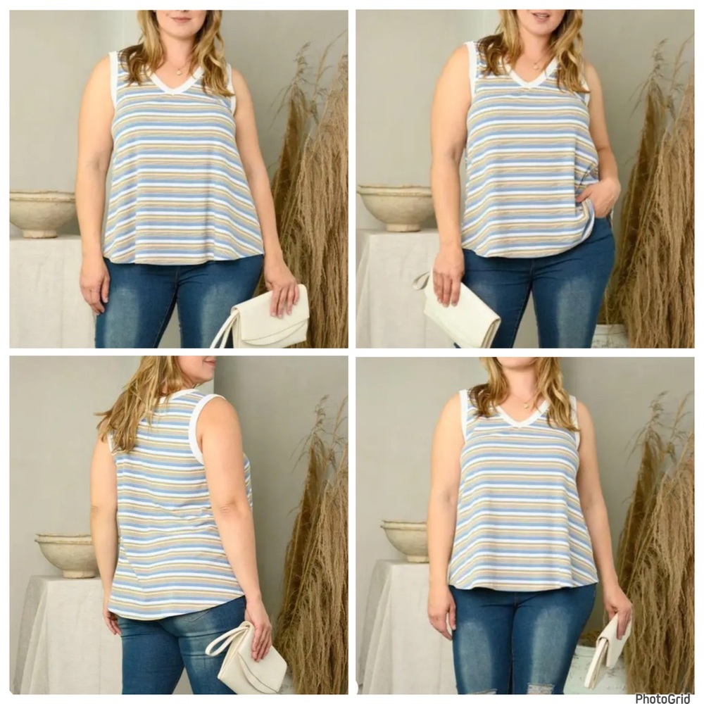 Les Femme 2XL plus size yellow/blue tank top NWOT
